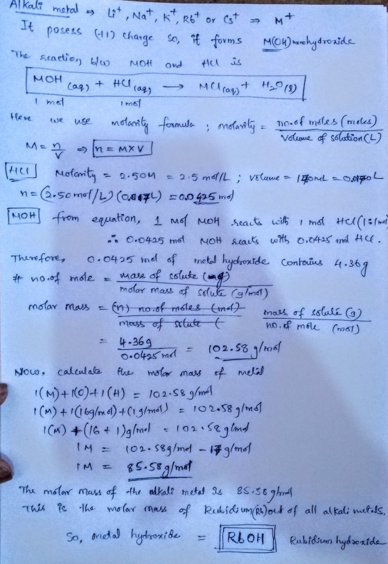 Alkali metal & Lit, Nat, kt, R6 or cst - Mt It posess (11) charge so, if forms M(OH) nanohydroxide The reaction ww mot and he