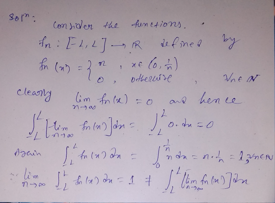 Solm. Consider the functions. & In: [2, 2] – IR refined by In (a) = 2n, ne to, the or otherwise & Vnes cleany lim for (x) = 0