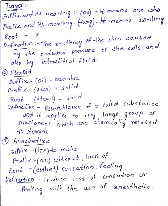 1 Turgor suffin and its reaning :- (03) – H4 means one who Prefire and its meaning: Kung) - Ht means swelling Root = x Defina