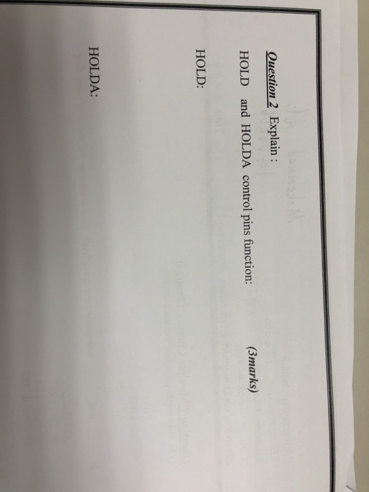 Question 2 Explain: HOLD and HOLDA control pins function: (3marks) HOLD: HOLDA: