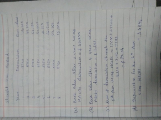 straight lin Ma Bost udua 8150 esc3 oDoros 32 SaD tel Book Valus aftex 24eass using MACRS depreciak.on $ 401200 Book Valus af