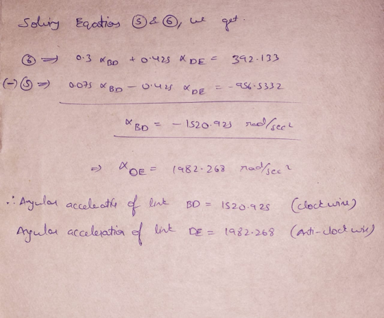 soling Ecation ③ & & , we get مرا 0.3 & BD +0.925 XDE = 392.133 0.07S XBO ours & DE 956.5332 BD - 1520.925 red/sec2 DE- 1982