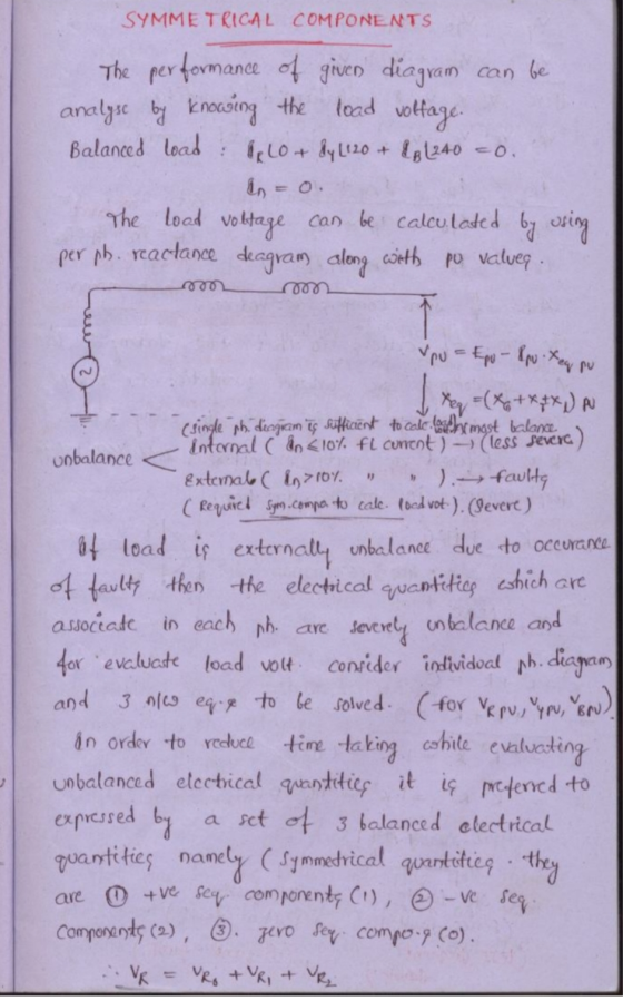 SYMMETRICAL COMPONENTS load voltage. The performance of given diagram can be analyse by knowing the Balanced load : 120 + 8y