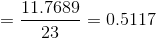 =\frac{11.7689}{23}=0.5117