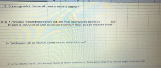 b) Do you suppose both divisions will choose to transfer at that price? 3) a) I Omni allows negotiated transfer pricing and O