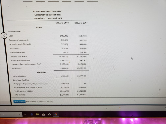 AUTOMOTIVE SOLUTIONS INC. Comparative Balance Sheet December 31, 20Y8 and 207 Dec. 31, 20Y8 Dec. 31, 20Y7 Assets Current asse