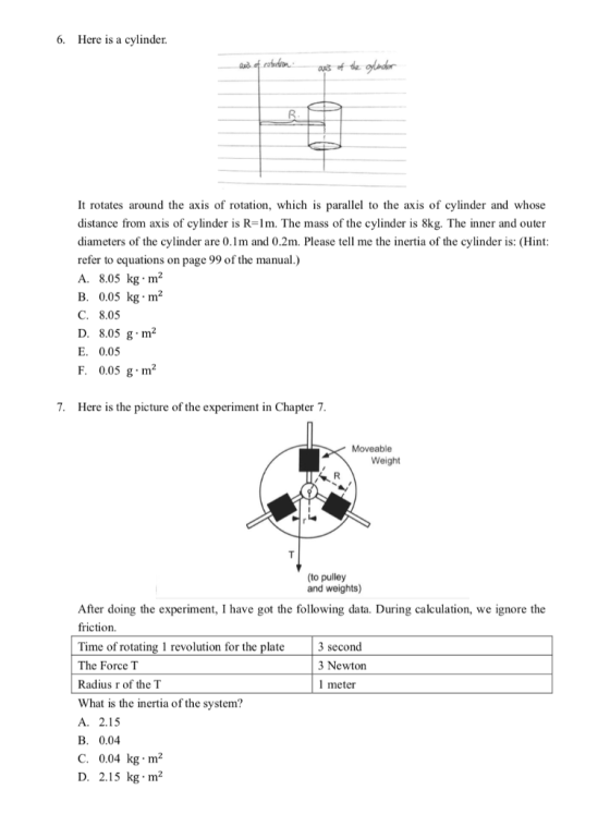 6. Here is a cylinder. Qud of robe aps of the oglinder It rotates around the axis of rotation, which is parallel to the axis