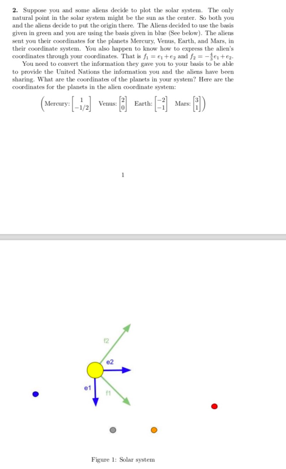 2. Suppose you and some aliens decide to plot the solar system. The only natural point in the solar system might be the sun a