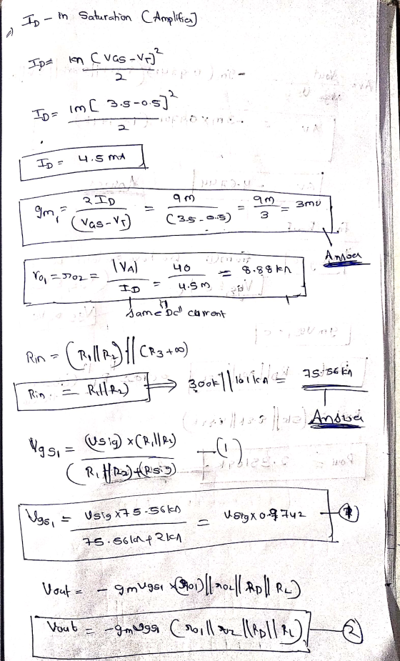 Is-in Saturation C Amplifica] ID= In cvas-vp?? In- im C 3.5-0.5]? I ID = 4. 5 mA I 2.ID am - Зrni Gm (väs-ve) - (25.05) 3 - T