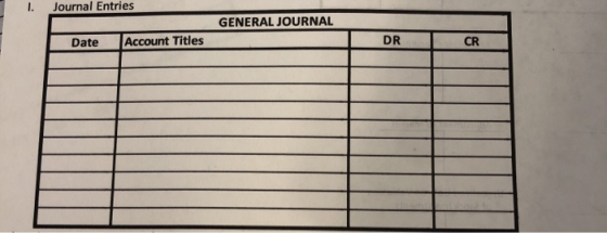 1. Journal Entries GENERAL JOURNAL Date Account Titles DR CR