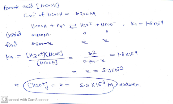 formic acid [tcool] .. Conc of Hcoot = Hcool thao 0.200M M & Hoot +Hcool , Ka=18x104 o-room ne . ze final . -20o-se ka .= [H3