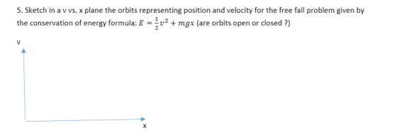 5. Sketch in a v vs. x plane the orbits representing position and velocity for the free fall problem given by the conservatio