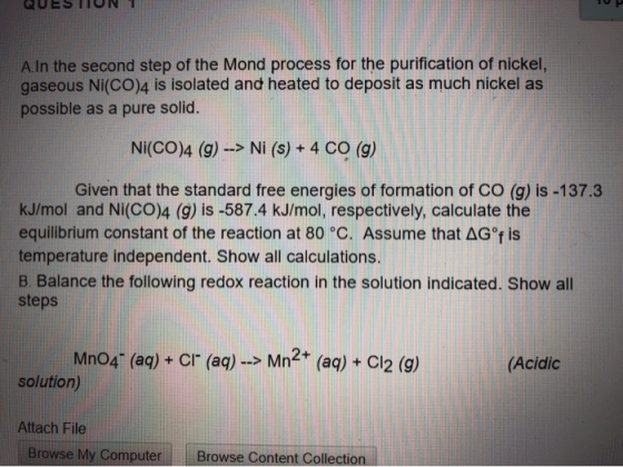 A. In the second step of the Mond process for the purification of nickel, gaseous Ni(CO)4 is isolated and heated to deposit a