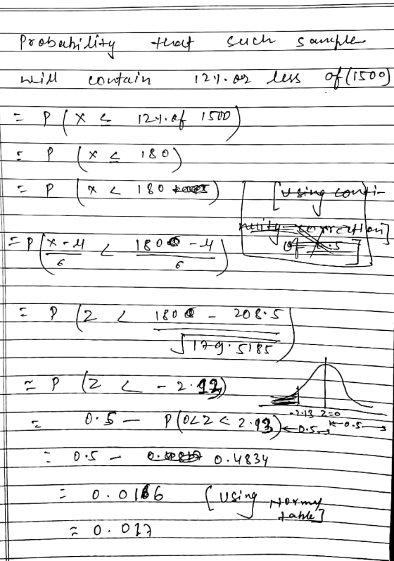 Probability that such sample hill contain 1201. Res less of (150) Plxa 124.0f 1500 exc 180) P P X L 180 percet Lusing tontin