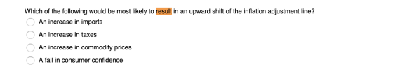 Which of the following would be most likely to result in an upward shift of the inflation adjustment line? O An increase in i