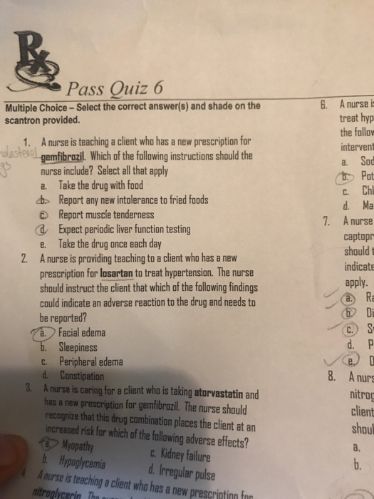 6. A nurse i: treat hyp the follow intervent a. Sod b. Pot co C. Chl Pass Ouiz 6 Multiple Choice - Select the correct answer(