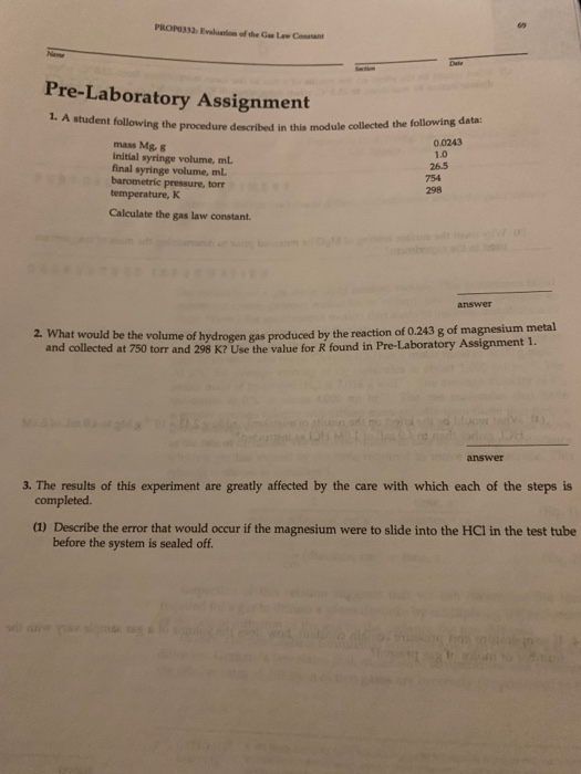 PROP033: En of the Gul Pre-Laboratory Assignment 1. A student following the procedure described in this module collectes proc