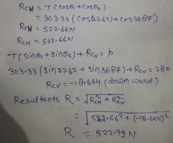 ROM TCcoso, & Coso,) - 303.33 (cos((2.62)+(os 3687) Ref = 522.660 RCH = 522.66N Tesino, +sinda) + Revap - 303.33 (sin 22.62 +