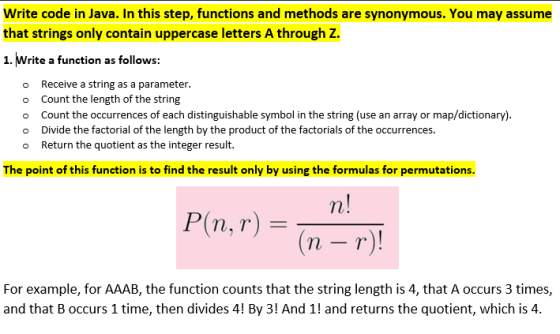 Write code in Java. In this step, functions and methods are synonymous. You may assume that strings only contain uppercase le
