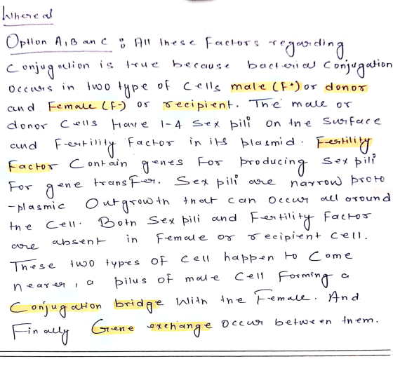 larue Conjugation is OCCUS in cund hinereal Option A, B anc & All these factors regarding because bacterial c onjugation two