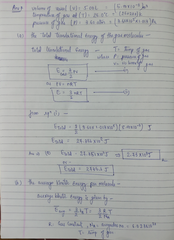 Ant volume temperature of you lessel (u) = 5.00L at (T) = 25.0°C 5.00X10-3 (25+273) k presult of g (P) : 3.60 alm = (3.60X105