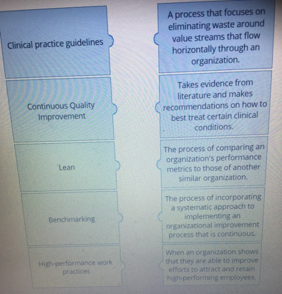 A process that focuses on eliminating waste around value streams that flow horizontally through an organization Clinical prac