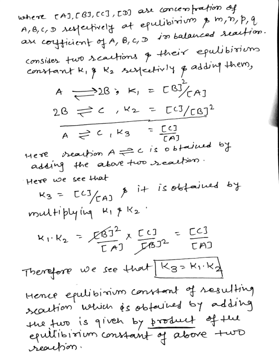 where EAJ, E BJ, [C] , [D] are concess pration of A, B, C, D respectively at epulibirium & m, n, p, q are cofficient of A, B,