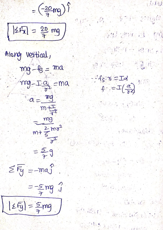 13541 = 20 mg Along vesitical, mg fs = ma ng. Ia = ma a= mg -fsir ID mums = 9 m+ 2 mo? E5y =-maſ -- mg î ILE Fg) = Eng