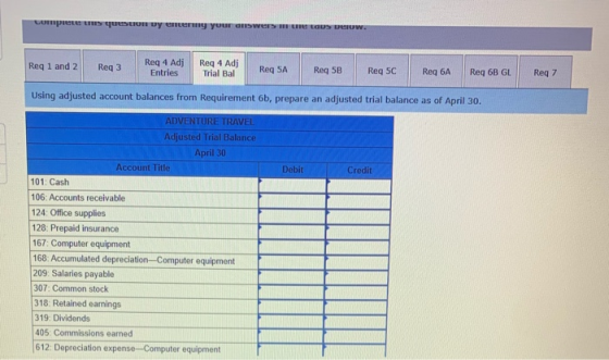 compreeus quest wy emery your answers ausw. Req 1 and 2 Req3 Req 4 Adi Entries Req 4 Adj Trial Bal Req5A Reg 5B Req 5C Reg 6A
