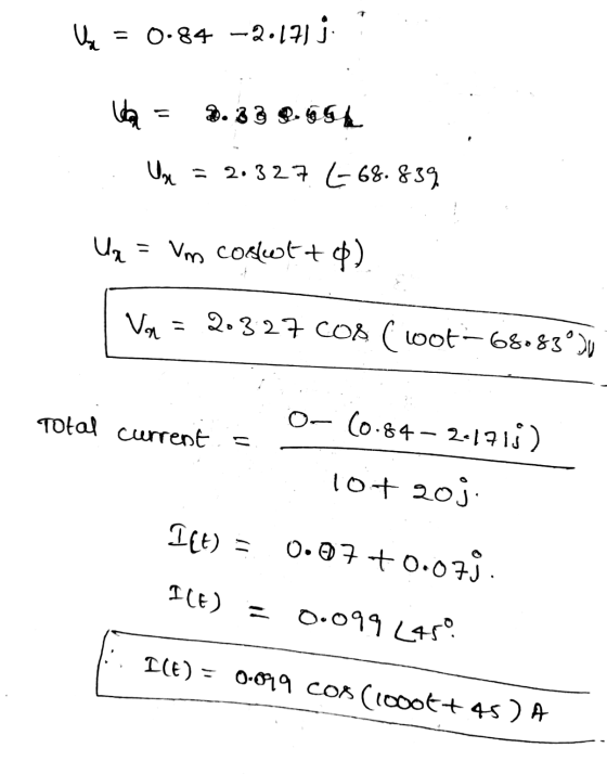 ų = 0.84 -2017); Uha 2.83 Q.GE Ug = 2.327 668.839 Un = Vm conut+0) Vo = 2.327 Cos (lot-68083°)0 Total current Or (0.84 – 2017