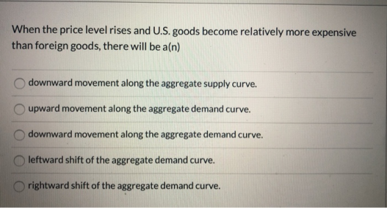 When the price level rises and U.S. goods become relatively more expensive than foreign goods, there will be a(n) downward mo