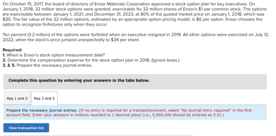 On October 15, 2017, the board of directors of Ensor Materials Corporation approved a stock option plan for key executives. O