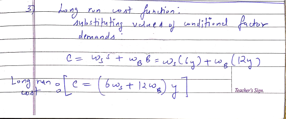 ron function : Long cost substituting values of conditional factor demands WB Wilby)+cos (124) Long rano (bu bws + 120 c=ws ک