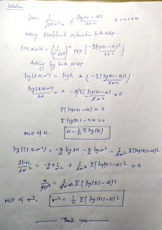 Solution och 4 tao fiw= t - (log (41 - 412 0 Cuetas Torxe en dez Haking likelihood estimation both side. 11M,1064 (tod exp