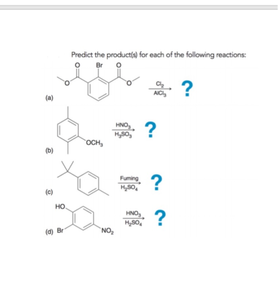 Predict the product(s) for each of the following reactions: Br byte? Y OCH Fuming H2SO4 HNO3 H2SO4