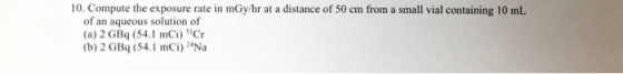 Compute the exposure rate in inGy/hr at a distance