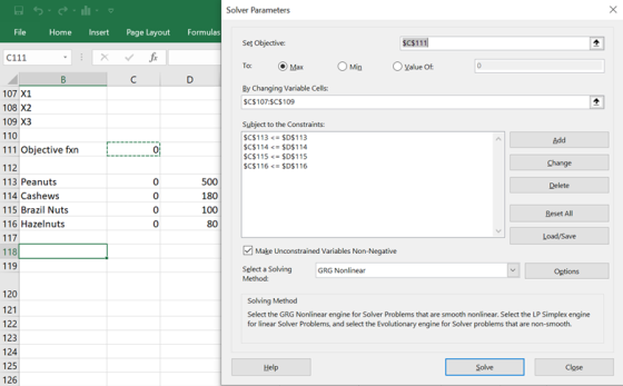 Solver Parameters sos i Home Insert File Formulas Page Layout fic Set Objective: $C$111 C111 To O Max Min value of. By Changi