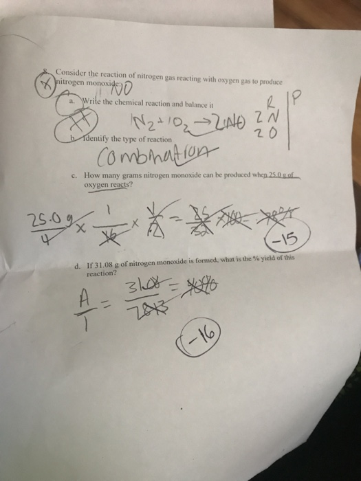 Consider the reaction of nitrogen gas reacting with oxygen gas to produce nitrogen monoxide: ANO a. Write the chemical reacti