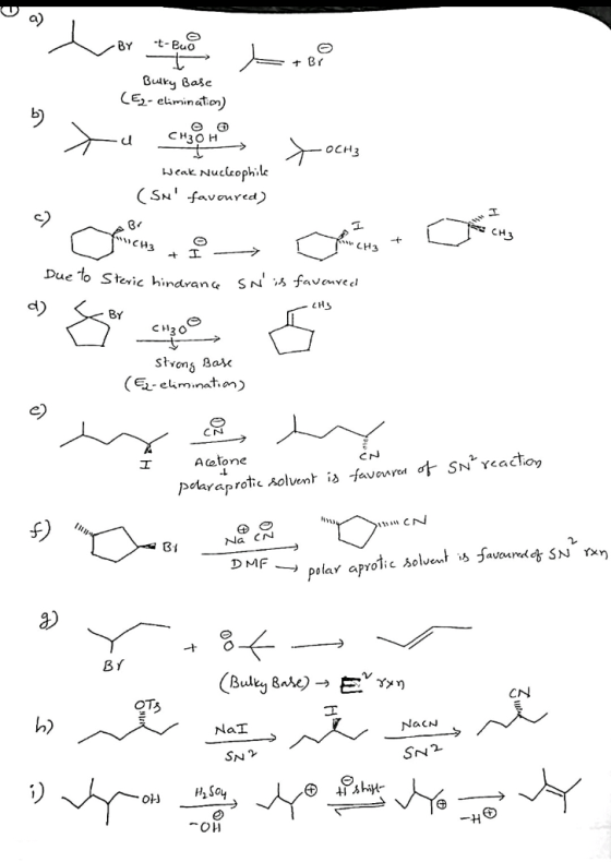 Ler te word to Bulky Base (Ez- elimination) 5 -4 сери, осиз Weak Nuclcophile (SN favoured) CHa CH 3 + I - > Due to Steric hi