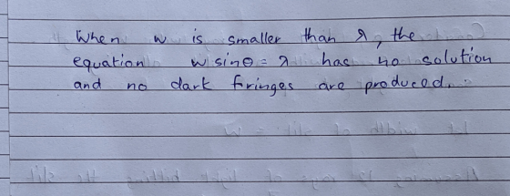11 When wo is smaller than equation wsino - alwhas and no dark fringes are the hand no solution produced