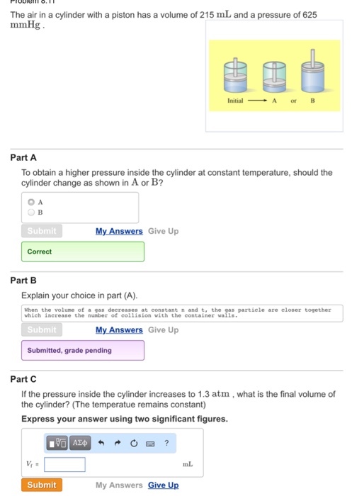 The air in a cylinder with a piston has a volume o