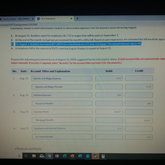 Ch 3: Homewaork - Course Content - 2020 SPRINGS X courses/32973/assignments/3353566 statements. Below is some intormation re