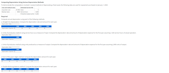 Computing Depreciation Using Various Depreciation Methods To demonstrate the computations involved in several methods depreci
