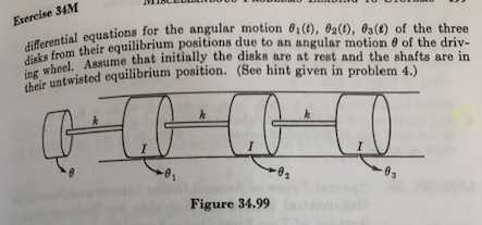 differential equations for the angular motion 0:0), 82(0), 63(6) of the three disks from their equilibrium positions due to a