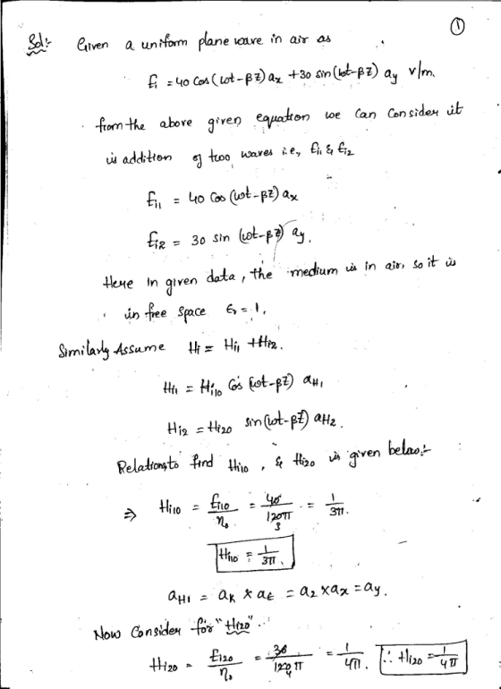 3l tven a untfom plane vare in air as rom the abore gveo en en loe Can Considex ut = 30 Sin lee n given data , the medum ㅨ in air, Sort Simila>« AsSume Ні, Relaboyb.nd thio , Ģ tlyo u, aven belae- 3tt 20 4T