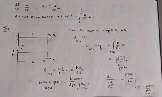 o [ apple betren trapent at a 4B] = 1 max Since the beam is dampw at end Mo 1x=0 = 0 TX - J X-6 Mo ا آج - [x]o - MOL MOL Mo M