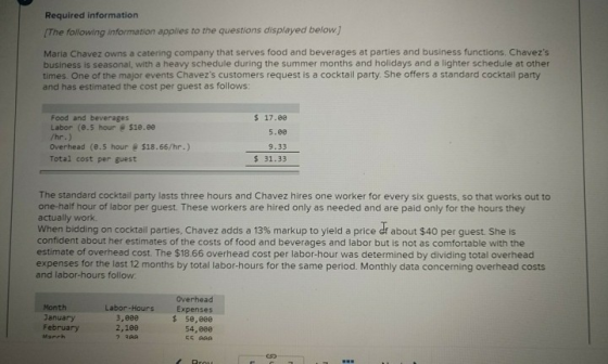 Required information The following information applies to the questions displayed below.) Maria Chavez owns a catering compan
