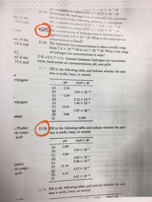 $ $ $ i a solution 15.34 Det : $ --.5 X 10M use of the - 15.6 and е ion a Solution in which (OH 1 = 8.33 X 10M Determine the