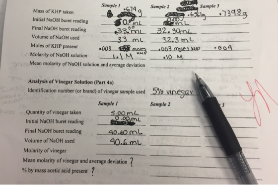 Sample 1 .674a Sample 3 0.00 -63619_573989 Sample 2 Mass of KHP taken Initial NaOH buret reading c om m e Final NaOH buret re