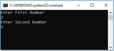 AWINDOWS system321cmd.exe Enter First Number Enter Second Number
